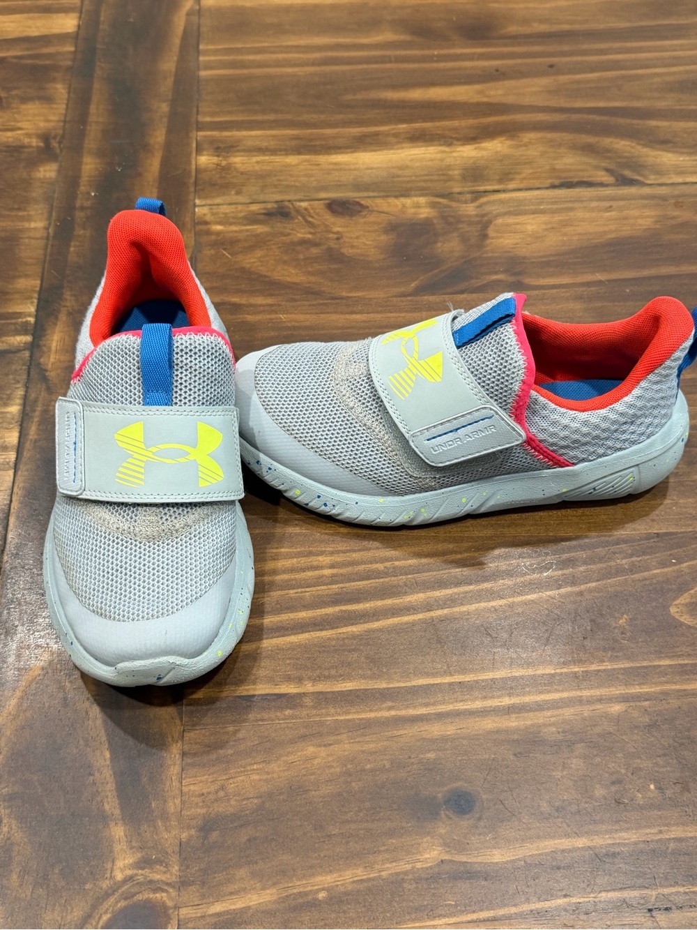Under Armour Kids' Gray Mesh Slip-On Sneakers with Neon Yellow Logo